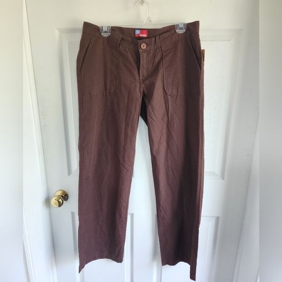 Roxy Med Rise Wide Leg Rip Stop 100 % Cotton Pants Size 9 Chocolate Brown NWT - Picture 1 of 8
